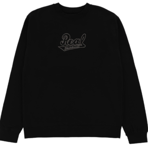 Real Skateboards Script Embroidered Black Men's Crew Neck Sweatshirt